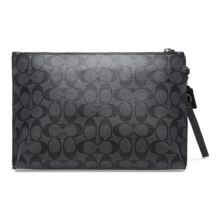 COACH Pouch Coated Canvas With Leather Clutch Large Size Men's Black-3