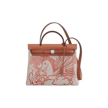 HERMES Herbag Zip Canvas With Leather Handbag, Shoulder Bag, Crossbody Bag Women's Orange Flavor Brown