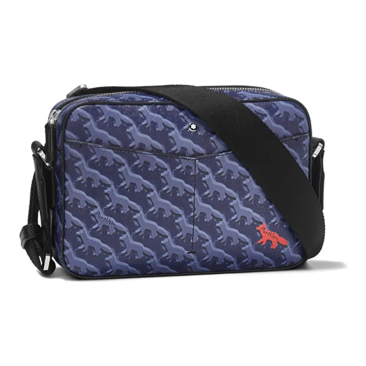 MONTBLANC Maison Kitsune Collaboration Leather Messenger Bag Shoulder Bag Crossbody Bag Men's Blue-1