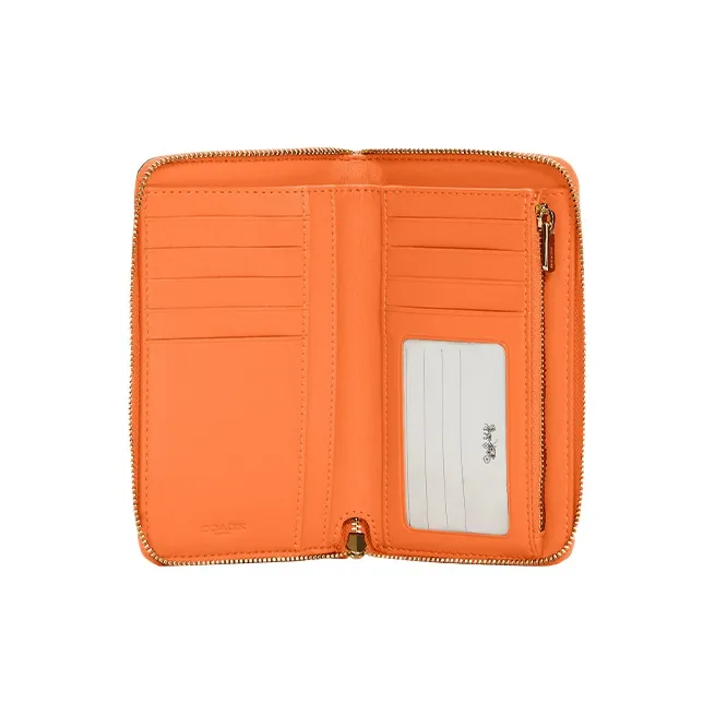 COACH Id Zip Wallet Leather Wallet Medium Size Women's Candy Orange-1