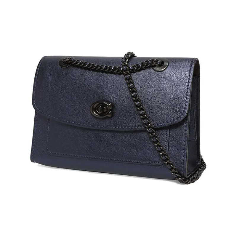 COACH Parker Leather Shoulder Bag, Crossbody Bag Medium Size Women's Dark Blue-1