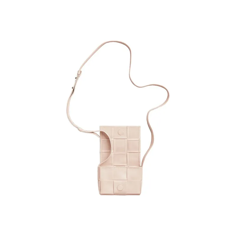 Bottega Veneta Cow Leather Patchwork With Fabric Small Square Bag Shoulder Bag Crossbody Bag Mini Women's Light Pink-3