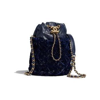 CHANEL Goatskin Drawstring Bag, Shoulder Bag, Crossbody Bag Women's Marine Blue