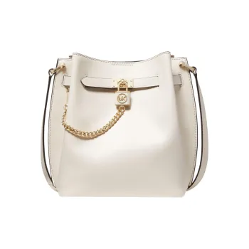 MICHAEL KORS Hamilton Legacy Cow Leather Bucket Bag Handbag Shoulder Bag Crossbody Bag Medium Size Women's Milk White
