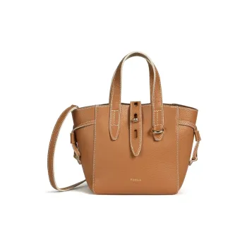 Furla Net Collection Calfskin Tote Bag Shopping Bag Shoulder Bag Crossbody Bag Handbag Mini Women's Brown Yellow