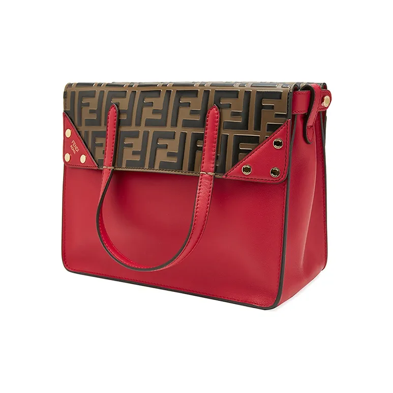 FENDI Calfskin Tote Bag, Shopping Bag, Handbag, Shoulder Bag Women's Red-1