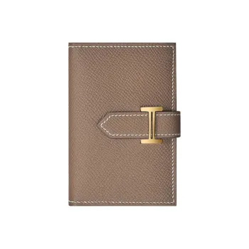 HERMES Bearn Epsom Leather Card Holder Wallet Women's Elephant Gray