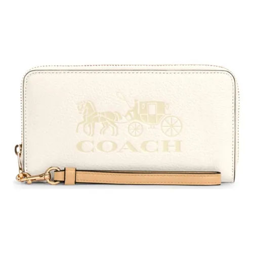 COACH Zip Around Leather Circular Zip Closure Wallet Women's Pure White