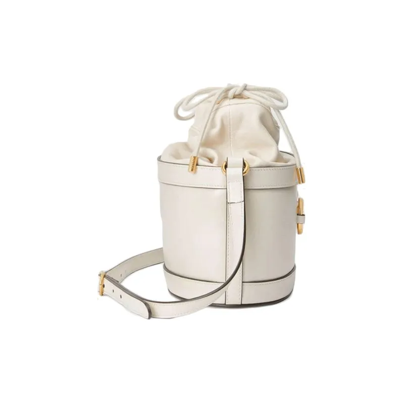 GUCCI Horsebit 1955 Leather Bucket Bag, Shoulder Bag, Crossbody Bag Women's White-10