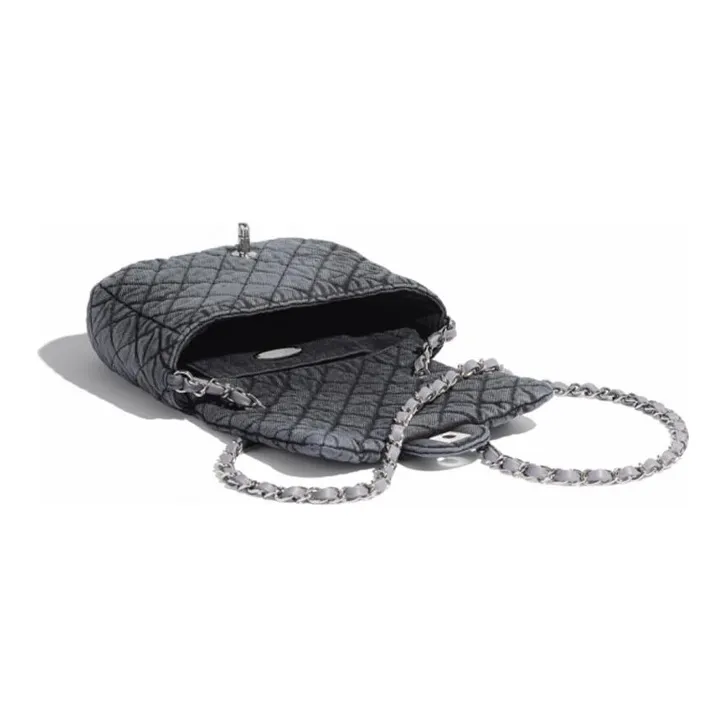 CHANEL Denim Shoulder Bag, Crossbody Bag Medium Size Women's Gray Black-2
