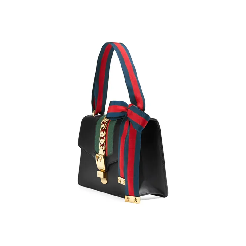 GUCCI Sylvie Leather Handbag, Crossbody Bag, Shoulder Bag Trumpets Women's Black-1