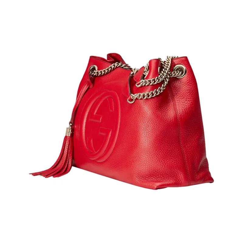 GUCCI Leather Tote One Shoulder Handbag Women's Red-1
