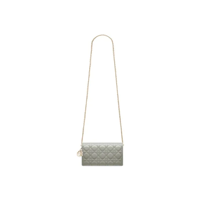 DIOR Lady Dior Patent Leather Cowhide Clutches Crossbody Bags Shoulder Bags Women's Rock Gray-4