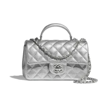CHANEL Classic Flap CF Calfskin With Metal Crossbody One Shoulder Handbags Women's Silver