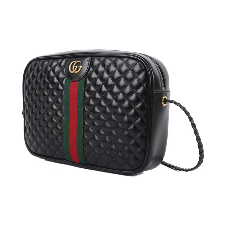 GUCCI Diamond Pattern Leather Shoulder Bag Crossbody Bag Women's Black-1