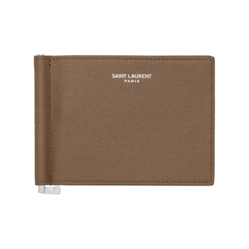 SAINT LAURENT Grain Embossed Cow Leather Bifold from Men's Dark Wood Color