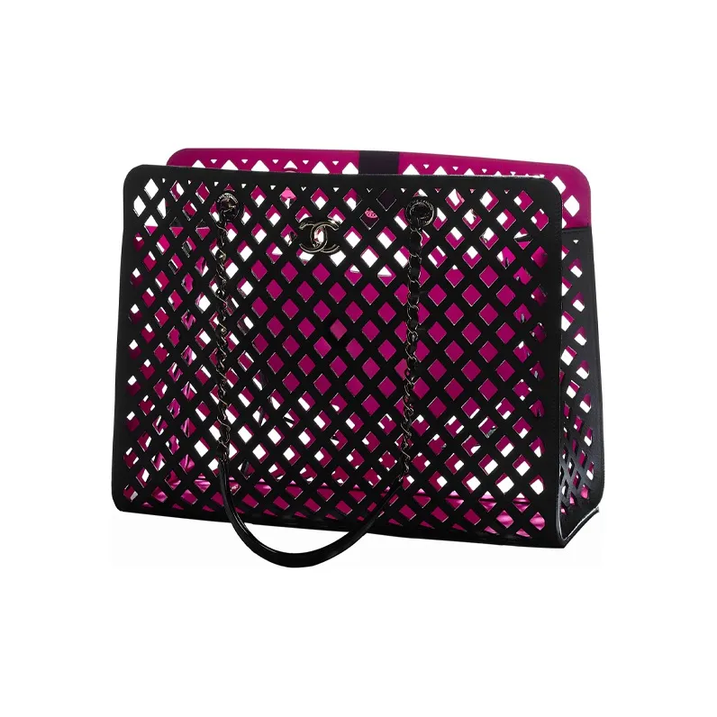 CHANEL Calfskin & Print Fabric & Metal Shoulder Bag, Handbag, Tote Bag Women's Black/Multicolor-1