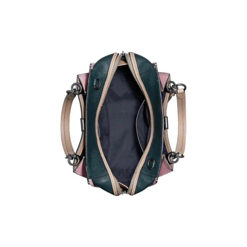 COACH Dreamer Smooth Leather Handbag Shoulder Bag Crossbody Bag Small Size Women's Pine Green With Pink Accents-3