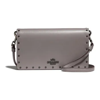 COACH Refined Calfskin Cell Phone Pouch, Shoulder Bag, Crossbody Bag Trumpets Women's Heather Gray/Black Copper