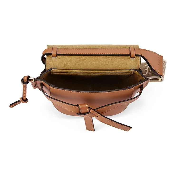 LOEWE Mini Gate Dual Bag In Soft Calfskin And Jacquard Tan-2