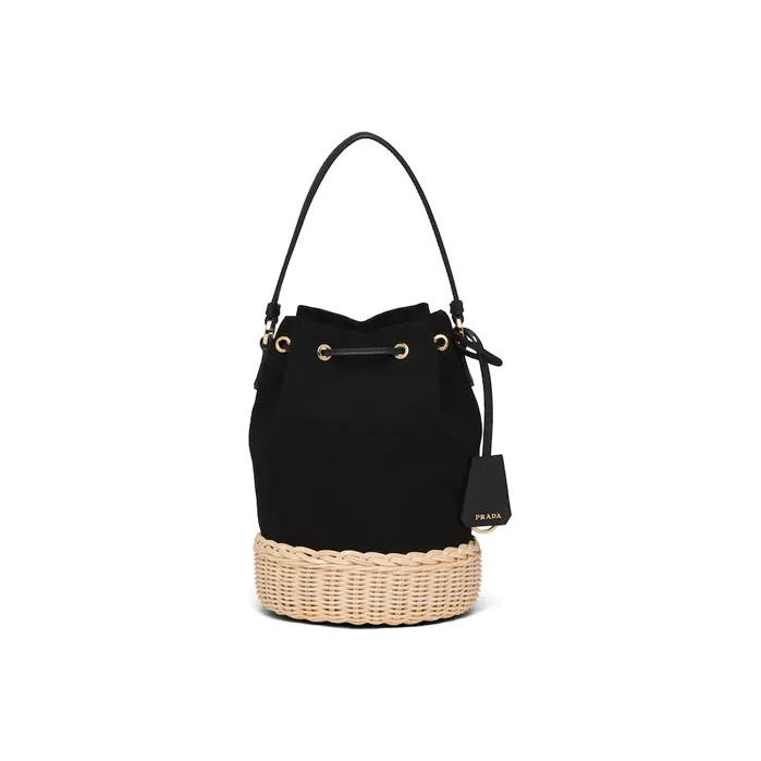 PRADA Canvas Bucket Bag Handbag Women's Tan/Black-2