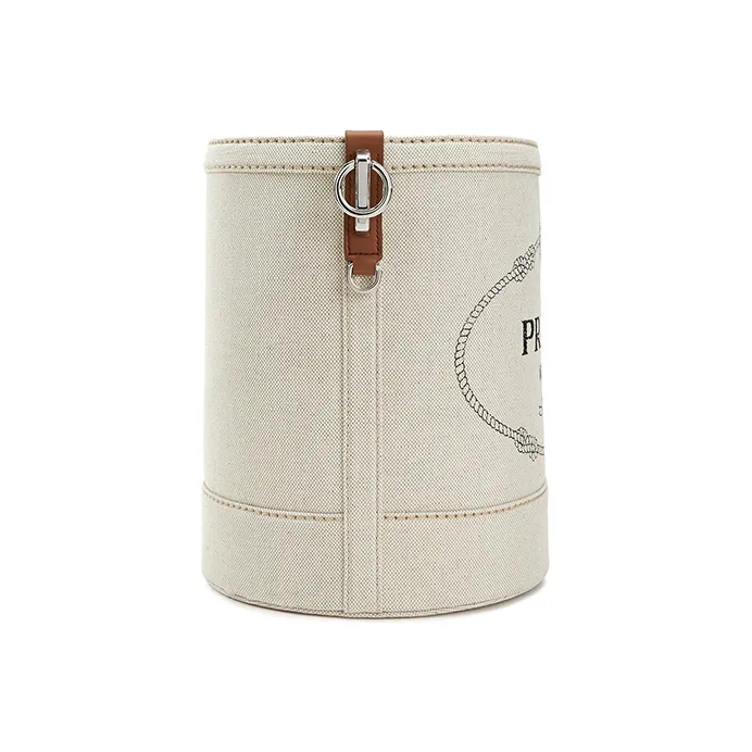PRADA Cotton With Cow Leather Shoulder Bag Women's Milk White-2