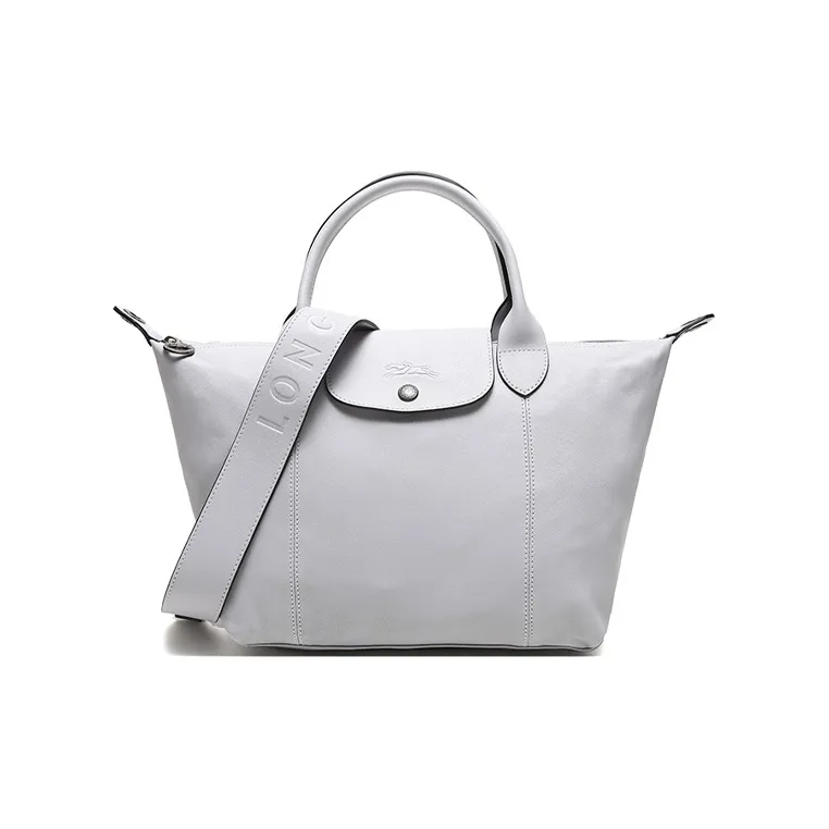 LONGCHAMP Le Pliage Cuir Leather Dumpling Bag, Handbag, Shoulder Bag, Crossbody Bag Trumpets Women's Seabird Gray-0