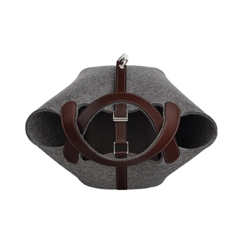 HERMES Picotin Lock Cow Leather Patchwork With Wool Basket Bag Handbag 18 Unisex Medium Grey/Havana-3