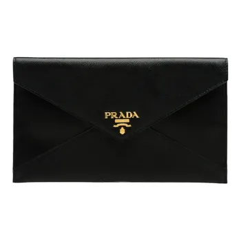 PRADA Cow Leather Envelope Bag Wallet Card Holder Clutch Women's Black