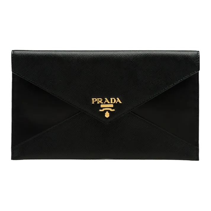 PRADA Cow Leather Envelope Bag Wallet Card Holder Clutch Women's Black-0