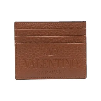 Valentino Calfskin Card Holder Men's Brown