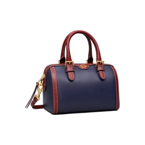 TORY BURCH T Monogram Leather Wine Barrel Bag Handbag Small Size Women's Marine Blue