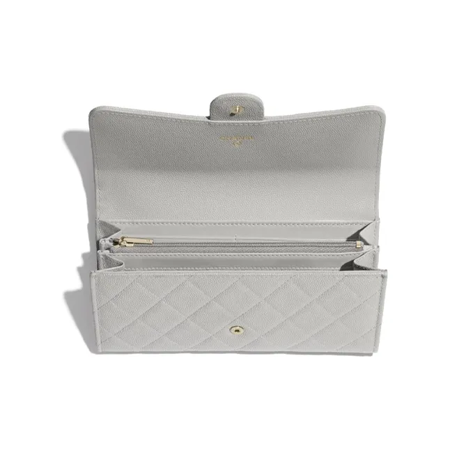 CHANEL Classic Flap CF Grain Embossed Calfskin & Metal Wallet Women's Gray-3