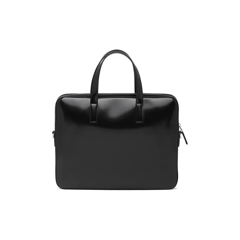 PRADA Leather Briefcases Handbags Men's Black-2