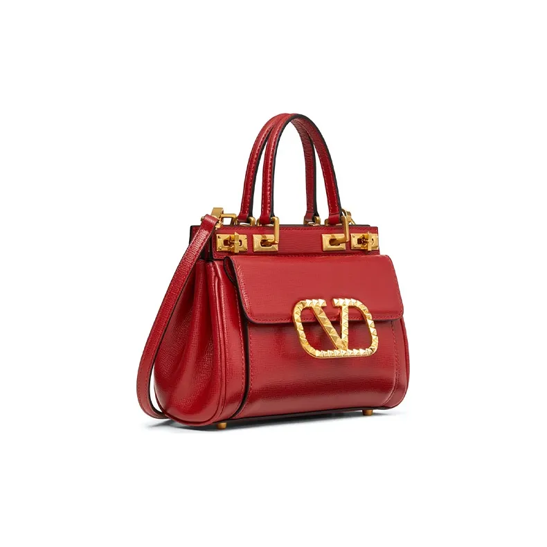 Valentino ROCKSTUD ALCOVE Grained Calfskin Handbag Small Size Women's Red-1
