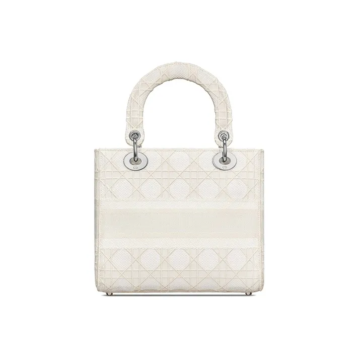 DIOR Lady D-Lite Embroidery Handbag Daphne Bag Shoulder Bag Women's White Rattan Plaid Embroidery-2