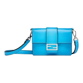 FENDI Leather Baguette Bag Necklace Pouch Clutch Shoulder Bag Men's Light Blue