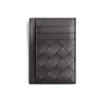 Bottega Veneta Cow Leather Coin Purses Card Holders Men's Black