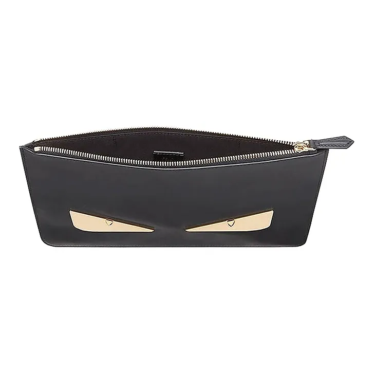 FENDI Leather Clutch Men's Black/Gold-1