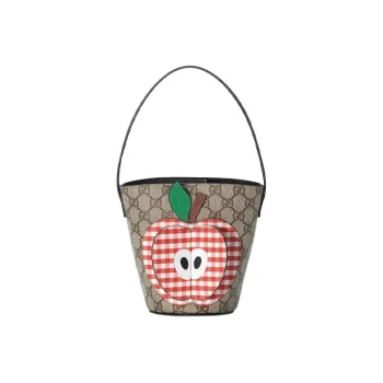 GUCCI Canvas Leather Handbag Kids' Ebony/Red