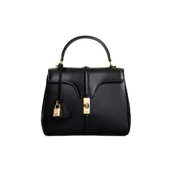 CELINE 16 Satin Cow Leather Handbag, Shoulder Bag Trumpets Women's Black