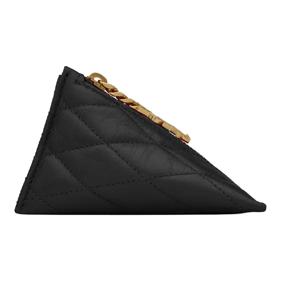 SAINT LAURENT Lambskin Charm Coin Purse Trumpets Women's Black-3