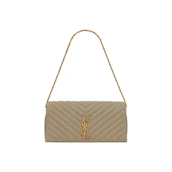 SAINT LAURENT KATE Seamstitched Linen Shoulder Bag, Clutch, Portable Crossbody Bag, Shoulder Bag Women's Taupe