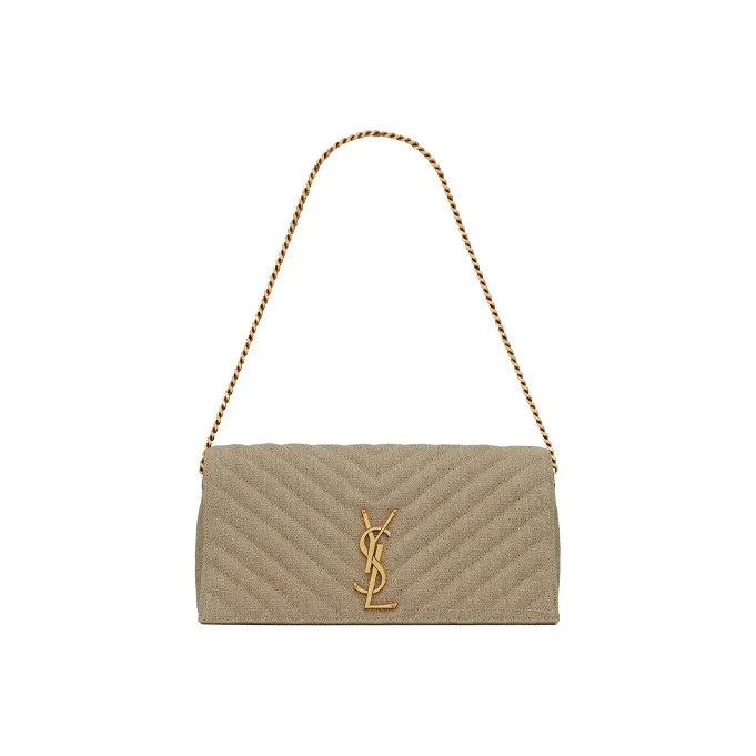 SAINT LAURENT KATE Seamstitched Linen Shoulder Bag, Clutch, Portable Crossbody Bag, Shoulder Bag Women's Taupe-0