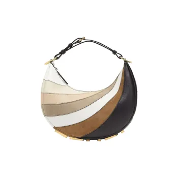 FENDI Fendigraphy Patchwork Leather Crescent Bag Shoulder Bag Handbag Shoulder Bag Small Size Women's Beige/Brown