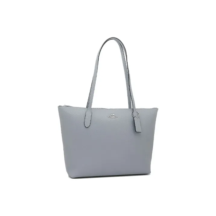 COACH Zip Top Tote Leather Tote Bag, Shopping Bag, Handbag, Shoulder Bag Women's Haze Blue Solid Color Morandi Color-1