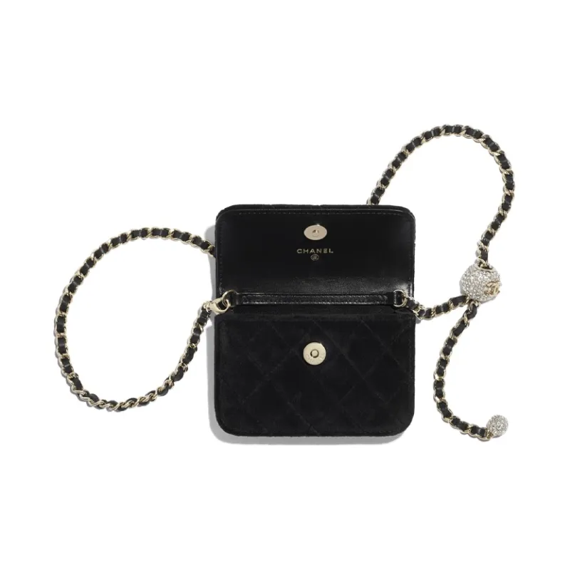 CHANEL Velour Chain Bag Fanny Pack Regular Women's Black-3
