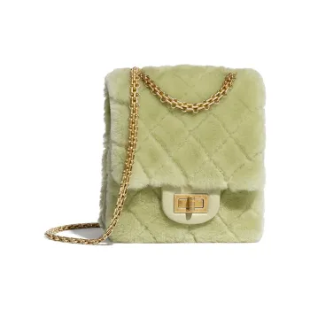CHANEL 2.55 Shearling Lambskin Crossbody Bag, Shoulder Bag Women's Green