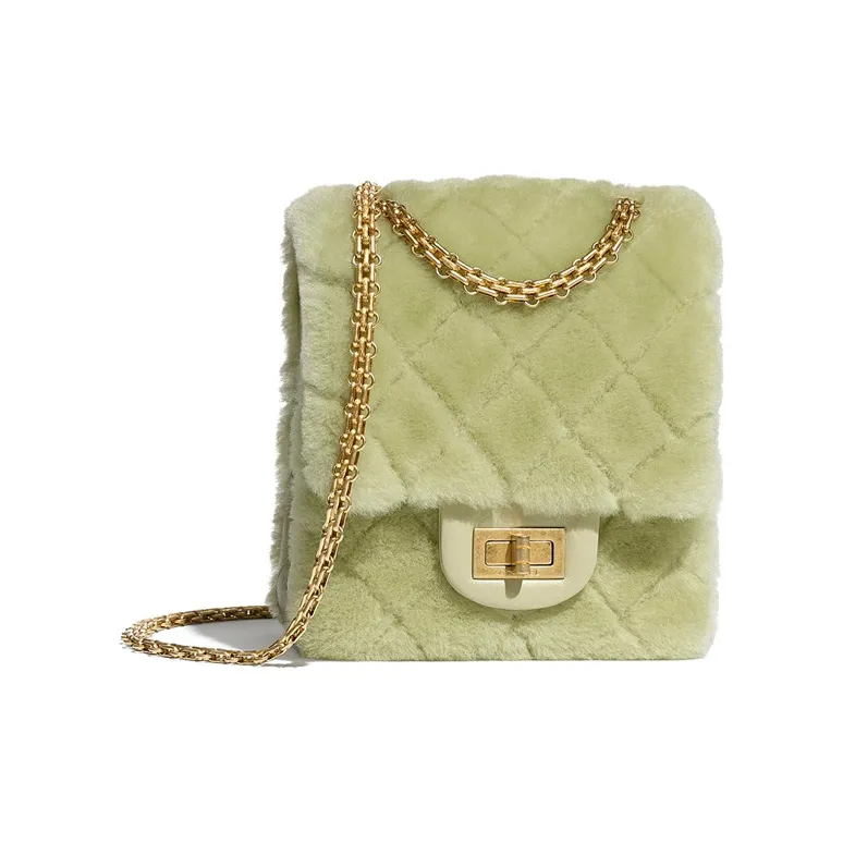 CHANEL 2.55 Shearling Lambskin One Shoulder, Crossbody Bag Women's Green-0