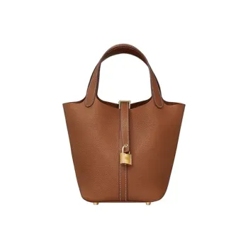 HERMES Picotin Lock Barenia Faubourg Saddle Leather Basket Bag Handbag Bucket Bag Women's 34 Fauve Light Tawny